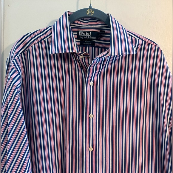 Polo Ralph Lauren Other - Polo Ralph Lauren Pink/Blue Striped Long Sleeve ButtonDown Cotton Shirt Men Sz L